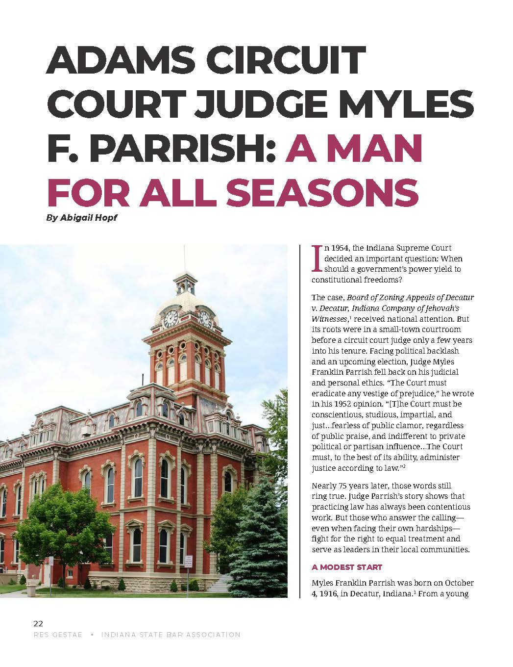 Read more about the article Res Gestae (Indiana State Bar Magazine) publication, online and in print on March 1st